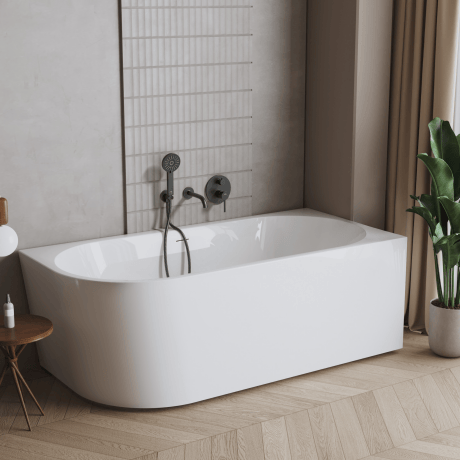 Baignoire Astri à poser contre un mur, 150 cm, à droite, livrée avec un siphon, un bouchon et un trop-plein esthétique #1