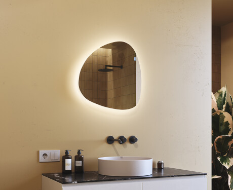 Miroir de salle de bains LED de forme irrégulière 54x54cm avec lumière LED froide 7000K, lumière chaude 3000K ou lumière neutre 4500K