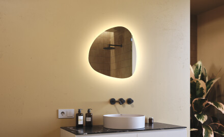 Miroir de salle de bains LED de forme irrégulière 54x54cm avec lumière LED froide 7000K, lumière chaude 3000K ou lumière neutre 4500K