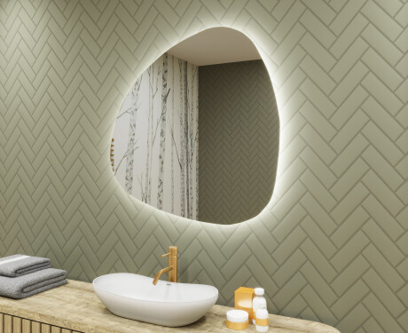 Miroir de salle de bains LED de forme irrégulière 74x74cm avec lumière LED froide 7000K, lumière chaude 3000K ou lumière neutre 4500K