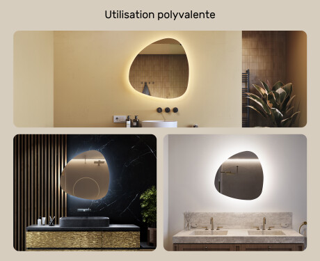 Miroir de salle de bains LED de forme irrégulière 74x74cm avec lumière LED froide 7000K, lumière chaude 3000K ou lumière neutre 4500K #2