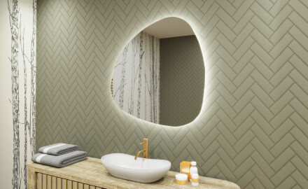 Miroir de salle de bains LED de forme irrégulière 74x74cm avec lumière LED froide 7000K, lumière chaude 3000K ou lumière neutre 4500K