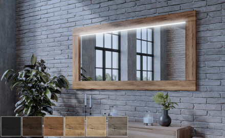Miroir LED mural avec cadre bois massif rectangulaire L225