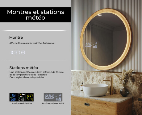 Miroir rond LED noir dans un cadre en bois #6