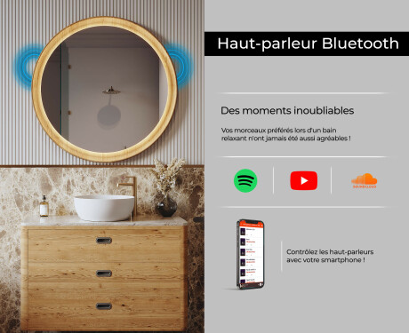 Miroir rond LED noir dans un cadre en bois #7