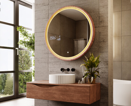 Miroir LED rond dans un cadre en chêne #9