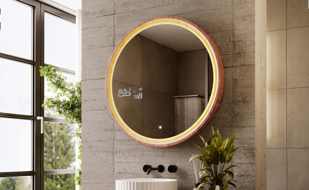 Miroir LED rond dans un cadre en chêne