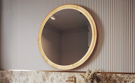 Miroir LED rond dans un cadre en chêne