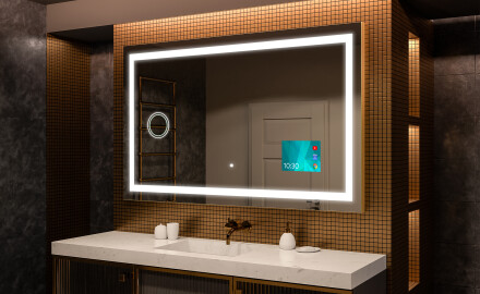 Miroir LED mural avec cadre bois massif rectangulaire L225 - Artforma