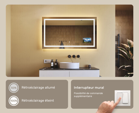 Miroir rectangulaire sur mesure – Illumination LED pour Salle de Bain L15 120x80cm - SmartScreen, DualColor #6