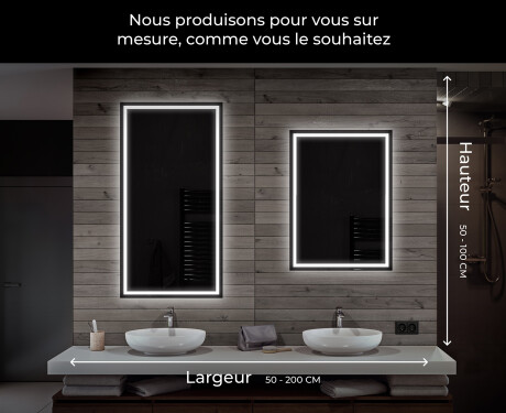 Rectangulaire Illumination LED Miroir Sur Mesure Eclairage Salle De Bain L49 #7