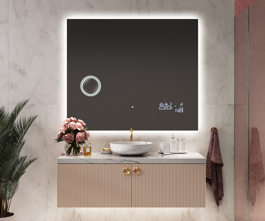 Miroir de salle de bain avec éclairage LED intégré et anti