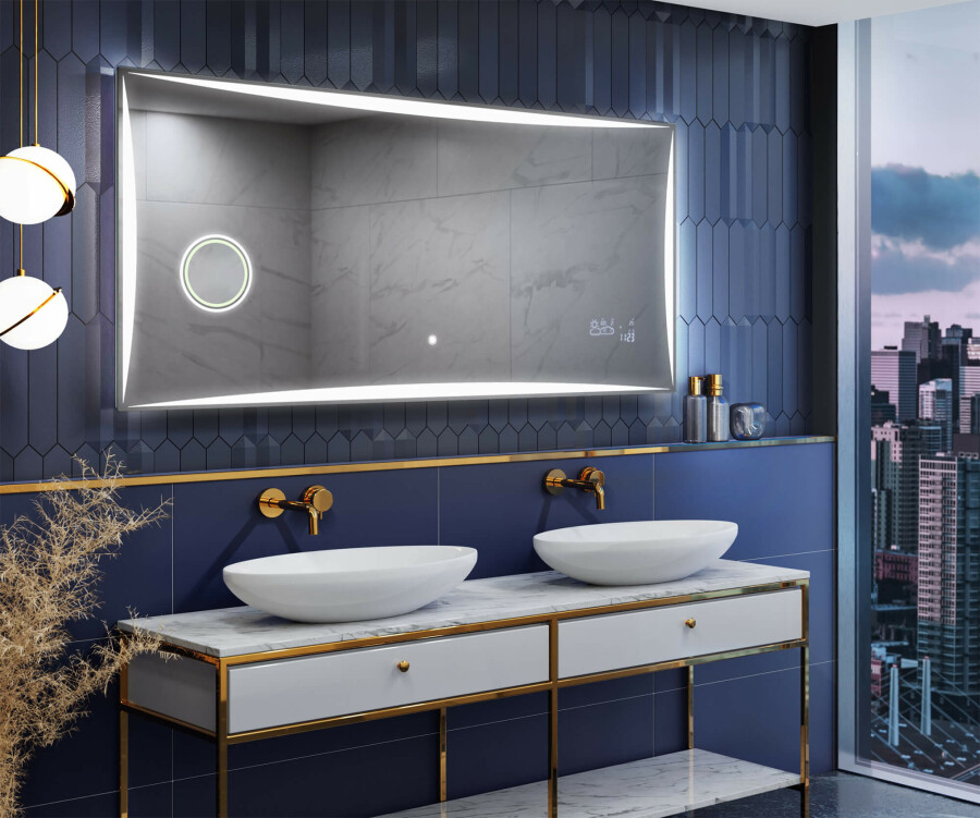 Miroir de salle de bain avec design moderne Luminaire LED avec bords satin  Veva