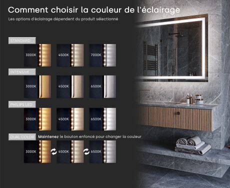 Miroir avec LED pour Illumination de Salle de bain – avec cadre et étagère WoodenFrame #10