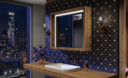 Miroir avec LED pour Illumination de Salle de bain – avec cadre et étagère WoodenFrame