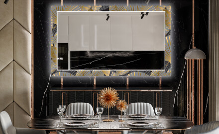 Miroir Décoratif Avec Éclairage LED Pour La Salle À Manger - Golden Leaves