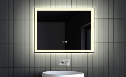 Rectangulaire Illumination Miroir LED L01, 80x60 cm, Interrupteur Tactile, Tapis Chauffant