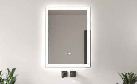 Rectangulaire Illumination Miroir LED L01, 60x80 cm, Interrupteur Tactile, Dualcolor, Tapis Chauffant