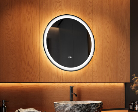 Rond Illumination LED Miroir Sur Mesure Eclairage Salle De Bain 60cm avec Dual color, Interrupteur tactile, Tapis chauffant - L76