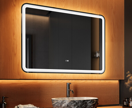 Arrondie Illumination LED Miroir Sur Mesure Eclairage Salle De Bain 100x70cm avec Dual color, Interrupteur tactile, Tapis chauffant, Haut-parleur Bluetooth - L141