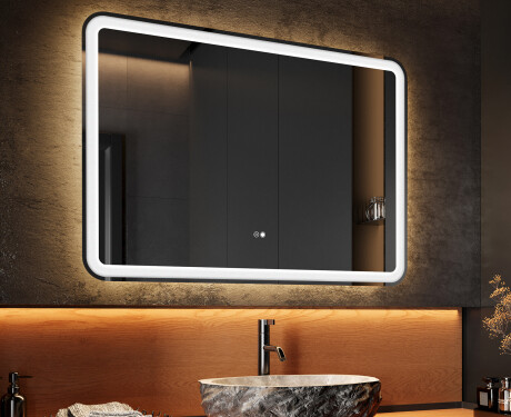 Arrondie Illumination LED Miroir Sur Mesure Eclairage Salle De Bain 100x70cm avec Dual color, Interrupteur tactile, Tapis chauffant, Haut-parleur Bluetooth - L141 #2