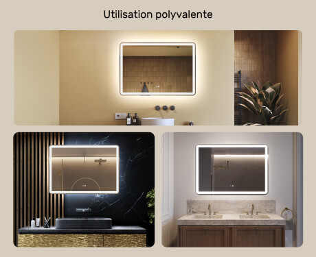 Arrondie Illumination LED Miroir Sur Mesure Eclairage Salle De Bain 100x70cm avec Dual color, Interrupteur tactile, Tapis chauffant, Haut-parleur Bluetooth - L141 #2