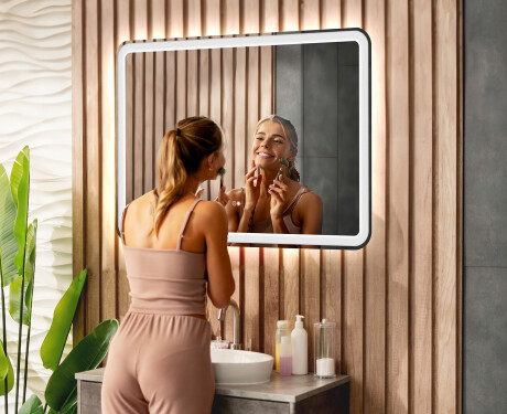 Arrondie Illumination LED Miroir Sur Mesure Eclairage Salle De Bain 100x70cm avec Dual color, Interrupteur tactile, Tapis chauffant, Haut-parleur Bluetooth - L141 #7