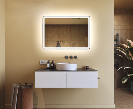 Arrondie Illumination LED Miroir Sur Mesure Eclairage Salle De Bain 100x70cm avec Dual color, Interrupteur tactile, Tapis chauffant, Haut-parleur Bluetooth - L141 #9