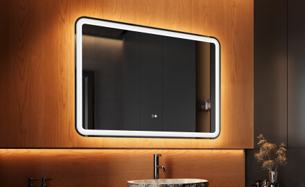 Arrondie Illumination LED Miroir Sur Mesure Eclairage Salle De Bain 100x70cm avec Dual color, Interrupteur tactile, Tapis chauffant, Haut-parleur Bluetooth - L141