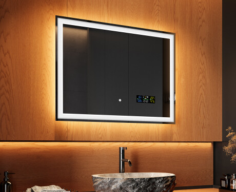 Rectangulaire Illumination LED Miroir Sur Mesure Eclairage Salle De Bain 80x60cm avec Dual color, Interrupteur tactile, Station - L01