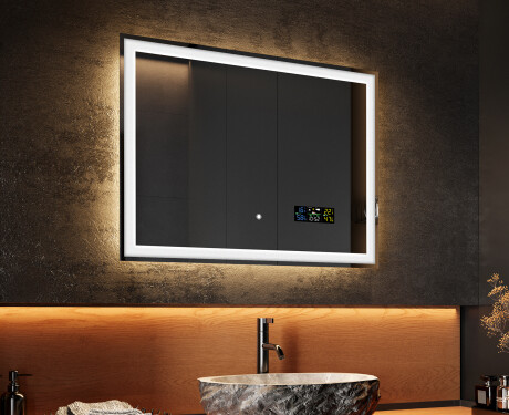 Rectangulaire Illumination LED Miroir Sur Mesure Eclairage Salle De Bain 80x60cm avec Dual color, Interrupteur tactile, Station - L01 #2