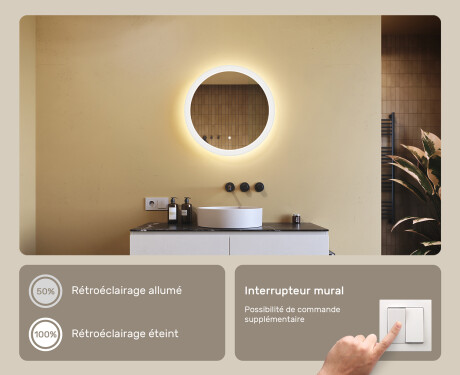 Miroir rond lumineux pour salle de bain avec lumière LED 60cm avec Dual color, Interrupteur tactile #4