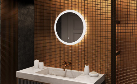 Miroir rond lumineux pour salle de bain avec lumière LED 60cm avec Dual color, Interrupteur tactile