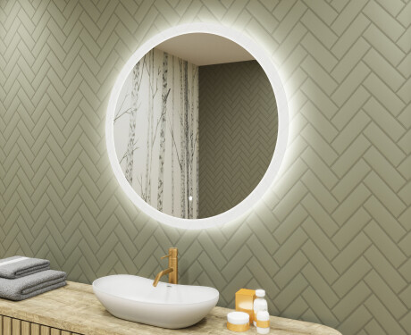 Miroir rond lumineux LED pour salle de bain 80cm avec Dual color, Interrupteur tactile