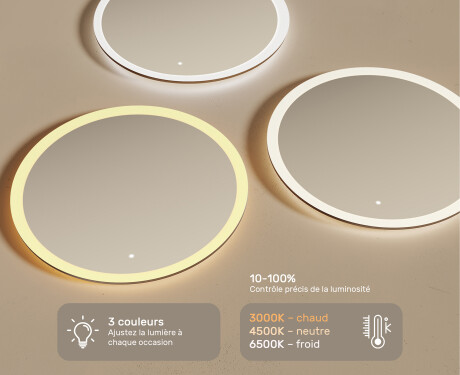 Miroir rond lumineux LED pour salle de bain 80cm avec Dual color, Interrupteur tactile #3