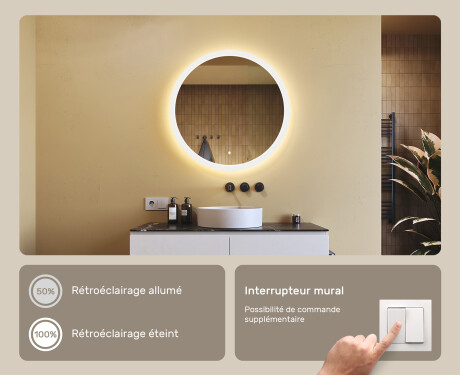 Miroir rond lumineux LED pour salle de bain 80cm avec Dual color, Interrupteur tactile #4