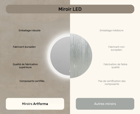 Miroir rond lumineux LED pour salle de bain 80cm avec Dual color, Interrupteur tactile #6