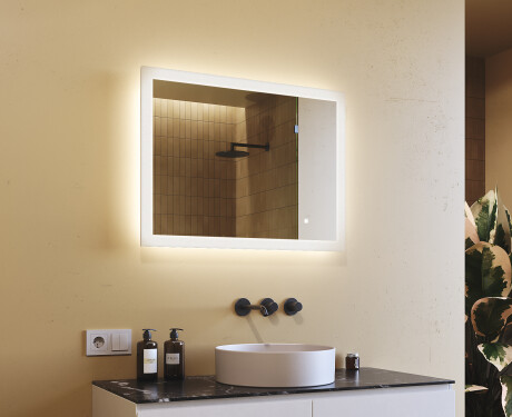 Miroir rectangulaire lumineux LED pour salle de bain 80x60cm avec Dual color, Interrupteur tactile