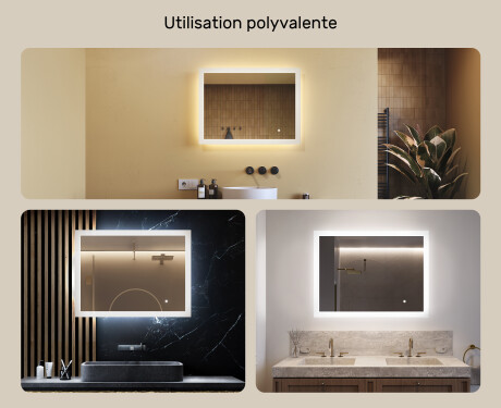Miroir rectangulaire lumineux LED pour salle de bain 80x60cm avec Dual color, Interrupteur tactile #2