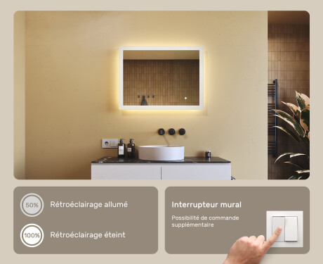 Miroir rectangulaire lumineux LED pour salle de bain 80x60cm avec Dual color, Interrupteur tactile #4