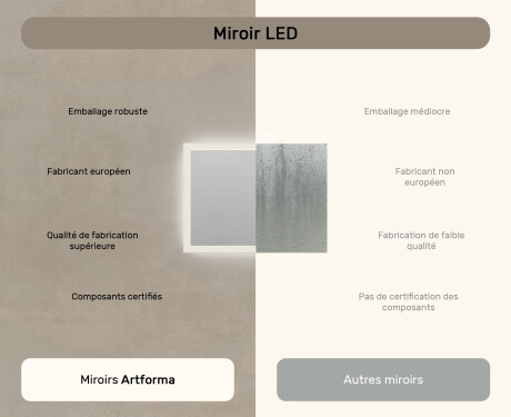 Miroir rectangulaire lumineux LED pour salle de bain 80x60cm avec Dual color, Interrupteur tactile #6