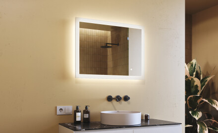 Miroir rectangulaire lumineux LED pour salle de bain 80x60cm avec Dual color, Interrupteur tactile