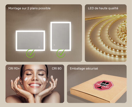 Éclairage rectangulaire pour miroir de salle de bain 100x70cm avec Dual color, Interrupteur tactile #5