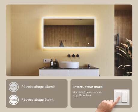 Miroir rectangulaire pour salle de bain avec lumière LED 120x70cm avec Dual color, Interrupteur tactile #4