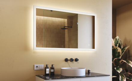 Miroir rectangulaire pour salle de bain avec lumière LED 120x70cm avec Dual color, Interrupteur tactile