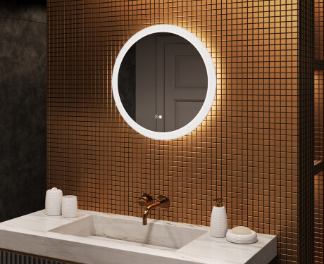 Miroir rond lumineux pour salle de bain avec lumière LED 60cm avec Dual color, Interrupteur tactile, Tapis chauffant