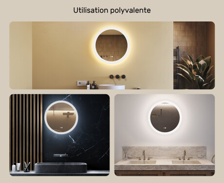 Miroir rond lumineux pour salle de bain avec lumière LED 60cm avec Dual color, Interrupteur tactile, Tapis chauffant #2