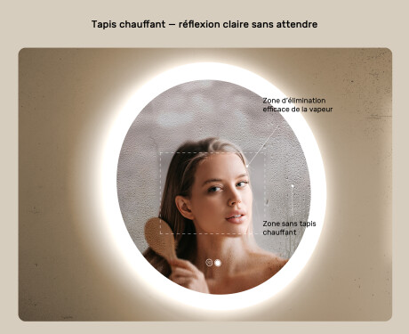 Miroir rond lumineux pour salle de bain avec lumière LED 60cm avec Dual color, Interrupteur tactile, Tapis chauffant #5