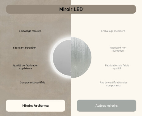 Miroir rond lumineux pour salle de bain avec lumière LED 60cm avec Dual color, Interrupteur tactile, Tapis chauffant #7