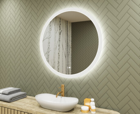 Miroir rond lumineux LED pour salle de bain 80cm avec Dual color, Interrupteur tactile, Tapis chauffant